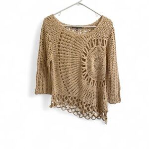 NY Collection Beige Crochet Sweater